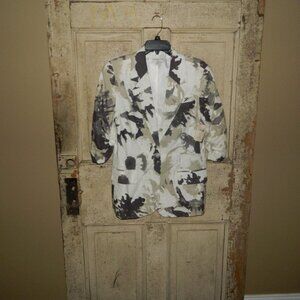 Coldwater Creek Elbow Sleeve Linen Blend Print Jacket Sz 10 (VV-22)